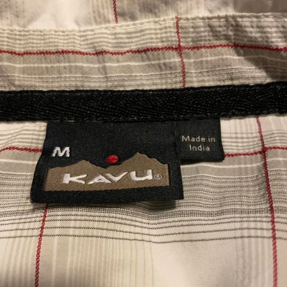 00s Kavu plaid pattern button up two pocket gorpcore hiking shirt M grey red - Picture 4 of 5